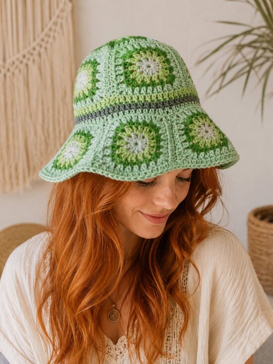 Steve Madden Accessories - Steve Madden Green Crochet Bucket Hat